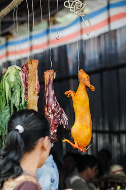 Bushmeat hanging for sale in a Vietnamese market Stage,Dead