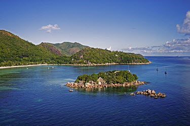 Aerial view of a private island off of Praslin - Seychelles