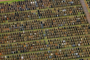 Aerial view of a graveyard and tombstones - Johannesburg, South Africa Aerial,Gravestones,Landscape,Remembrance,Rows,Order,Stones