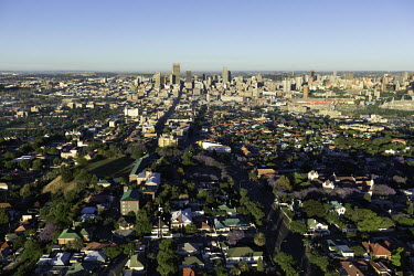Skyline of Johannesburg - Johannesburg South Africa Aerial,Skyline,Landscape,City,City centre,Road,Clear sky,Blue sky,Highrise,Buildings