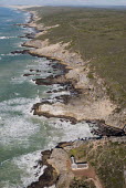Aerial view of a section of the Whale Trail with Vaalkrans hut in the frame Coastline,De Hoop Nature Reserve & Marine Protected Area,Outdoors,Scenary,South Africa,Western Cape,africa,african,color image,colour image,day,image,isolated,landscapes,photo,photography,rocky coastl