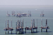 Deep water drilling rigs oil platforms,disused,offshore,salvage,structures,drilling,rigs,coast,aerial