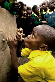 Conservation Issues: school children drinking from tap Africa,conservation,conservation issue,conservation issues,water,clean water,drinking water,collect,collecting,urban,village,people,tap,shallow focus,drink,drinking,thirst,face,hands,mouth,school chil