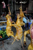 Bushmeat and dog hanging for sale in a Vietnamese market