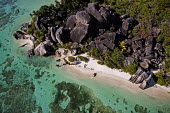 Aerial view of La Digue island - Seychelles beaches,Beach,environment,ecosystem,Habitat,shoreline,Shore,sea shore,shoreland,sea side,tropics,Tropical,saltwater,Marine,saline,Rocky shore,coast,Coastal,coast line,coastline,Aquatic,water,water bod