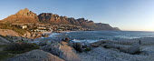 View of coastal city with mountains in background - South Africa Landscape,Bay,Ocean,Sea,Coastal,Beach,Mountains,Dramatic,Coastal city,Sunset