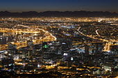 Cape Town city centre with a crescent moon - Cape Town, South Africa Landscape,Night,City lights,Moon,Sky,Crescent Moon,Dark,City centre,city