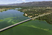 Aerial view of river and bridge - South Africa Aerial,Traffic,Management,Bridge,River,Landscape,Mountains,Settlement,Algae