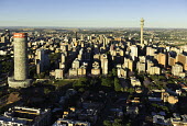 The Ponte Tower on the Johannesburg skyline - Johannesburg, South Africa Aerial,Skyline,Landscape,City,City centre,Road,Clear sky,Blue sky,Highrise,Buildings