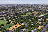 Skyline of Johannesburg - Johannesburg South Africa Aerial,Skyline,Landscape,City,City centre,Road,Clear sky,Blue sky,Highrise,Buildings