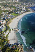 Aerial view of Camps Bay - Cape Town, South Africa Aerial,Coastal,Town,Beach,Sand,Mountain,Cliff,Settlement,Civilisation,Ocean,Sea,Bluesky